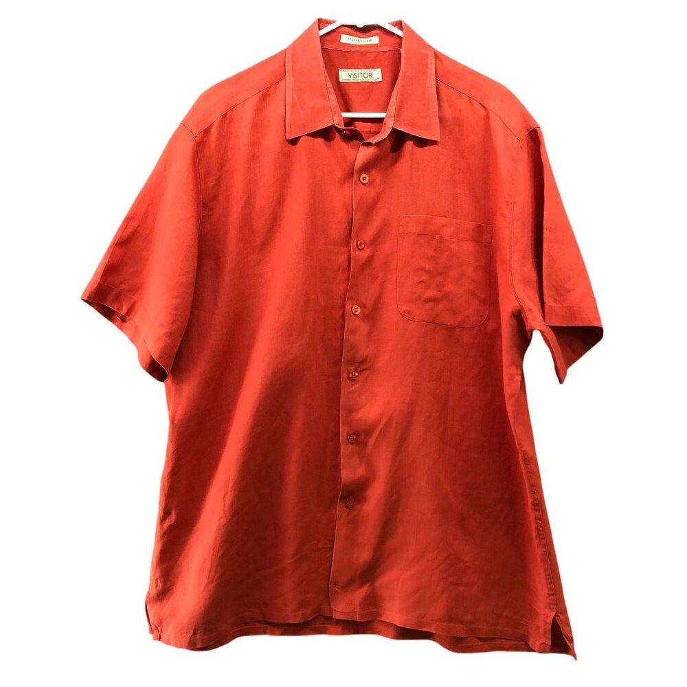 VTG Visitor‎ Washable Linen Shirt Mens XL Short Sleeve Utility Clay Burnt Orange
